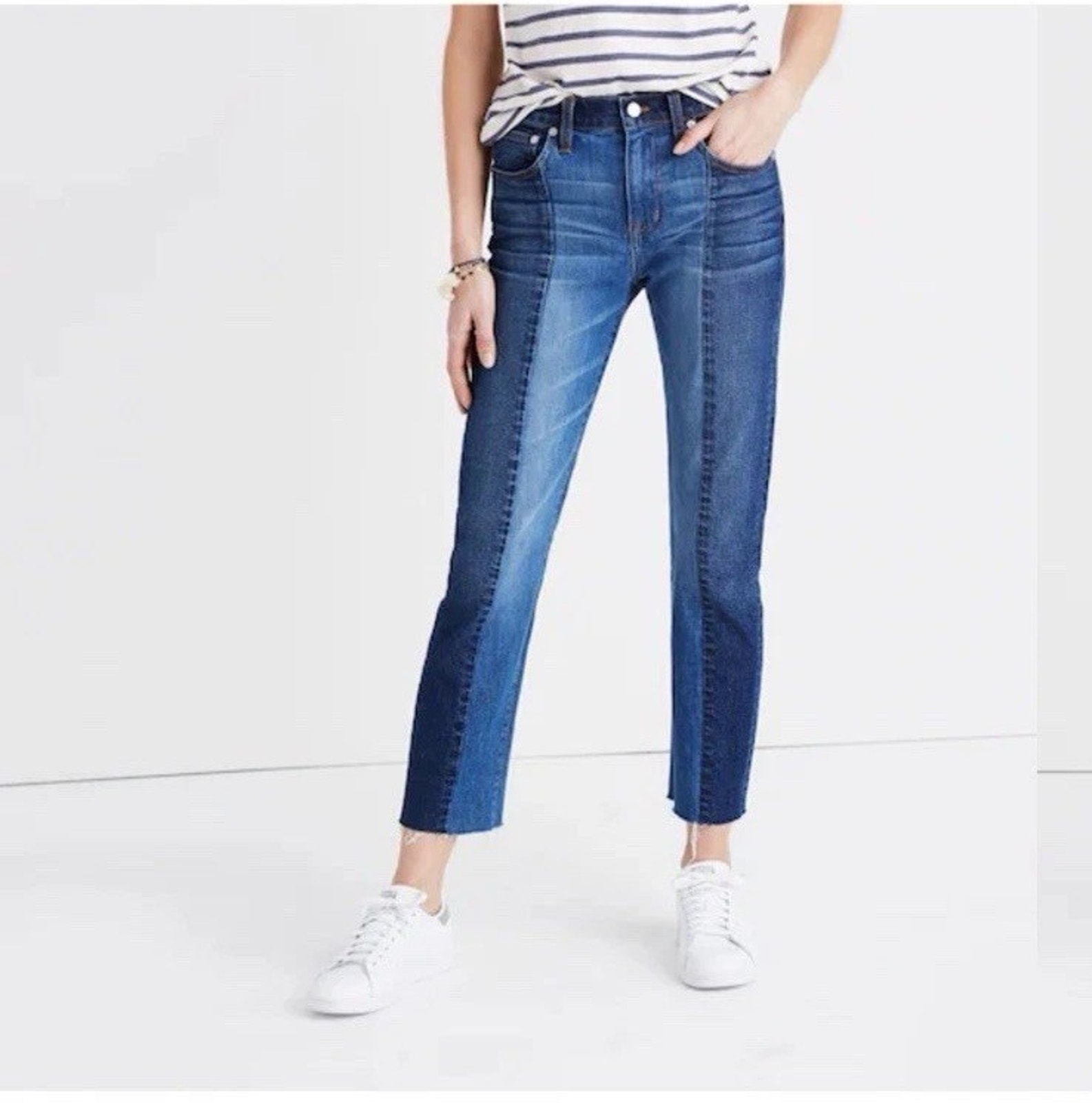 Madewell Cruiser Straight Crop Jeans Women 31 Two Tone Colorblock Denim Mid Rise